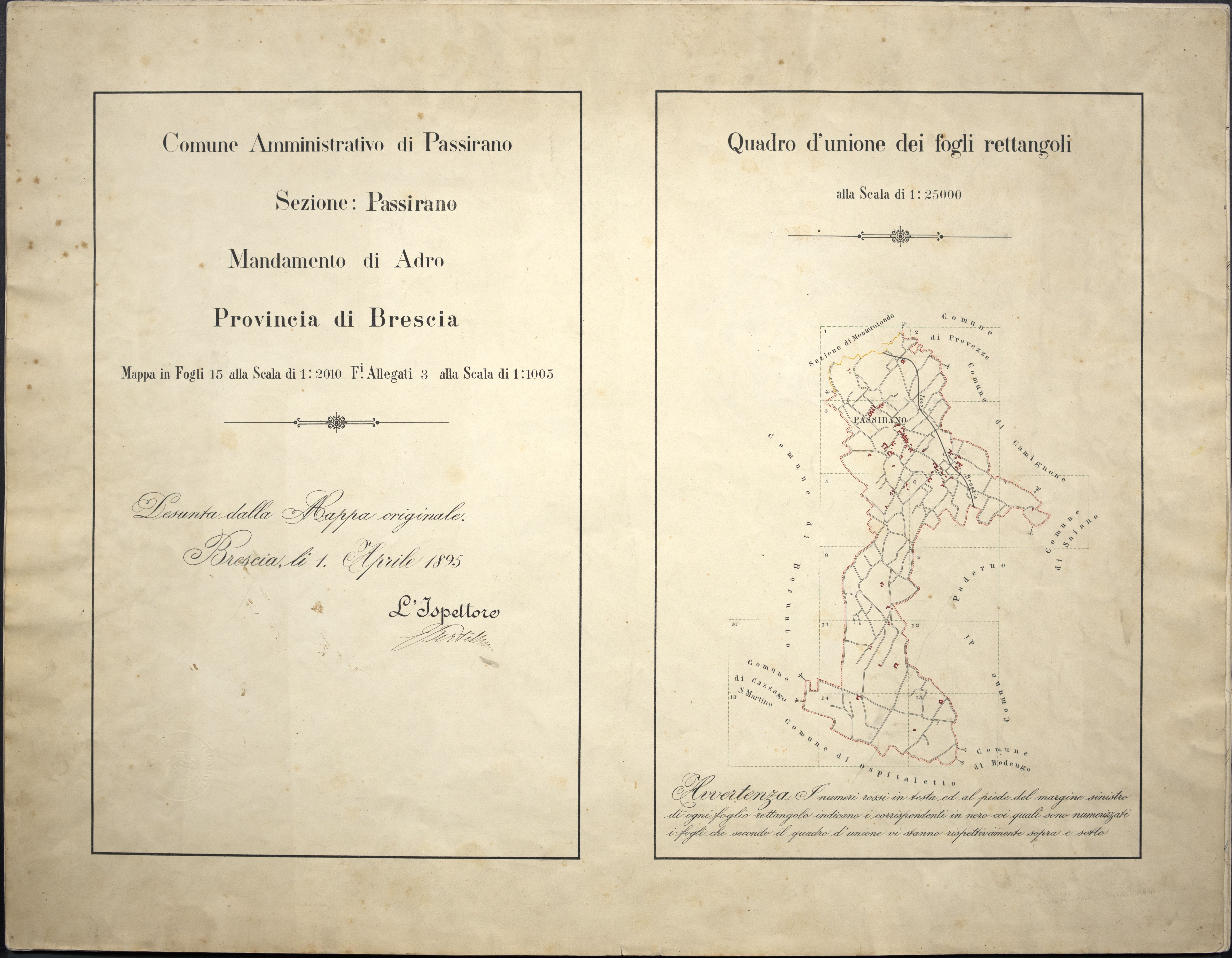 Mappa di Passirano - aprile 1895  - dall'Archivio di Stato