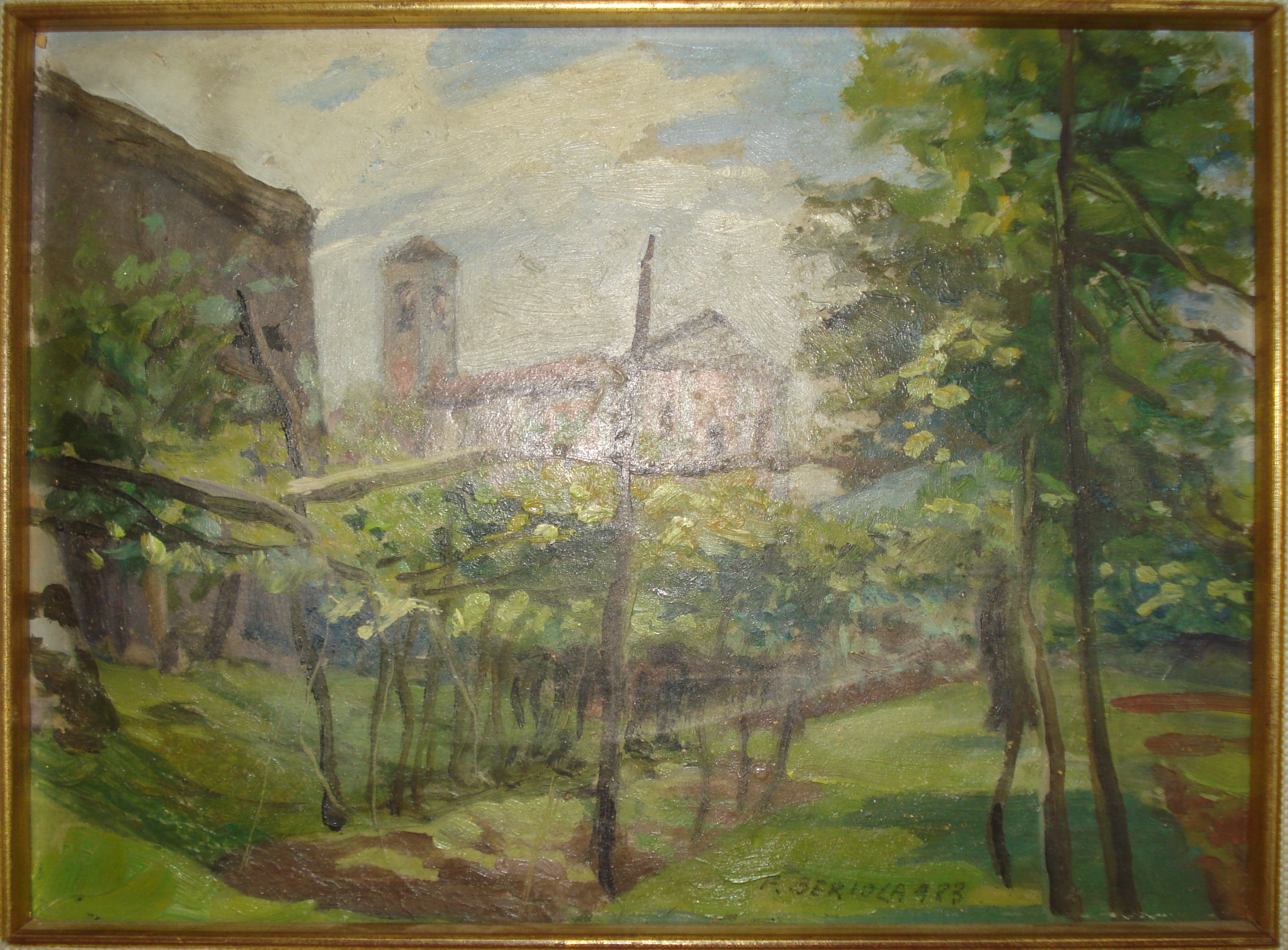24-Panorama con vigneti e la chiesa di Camignone-Dipinto-Archivio Parrocchiale