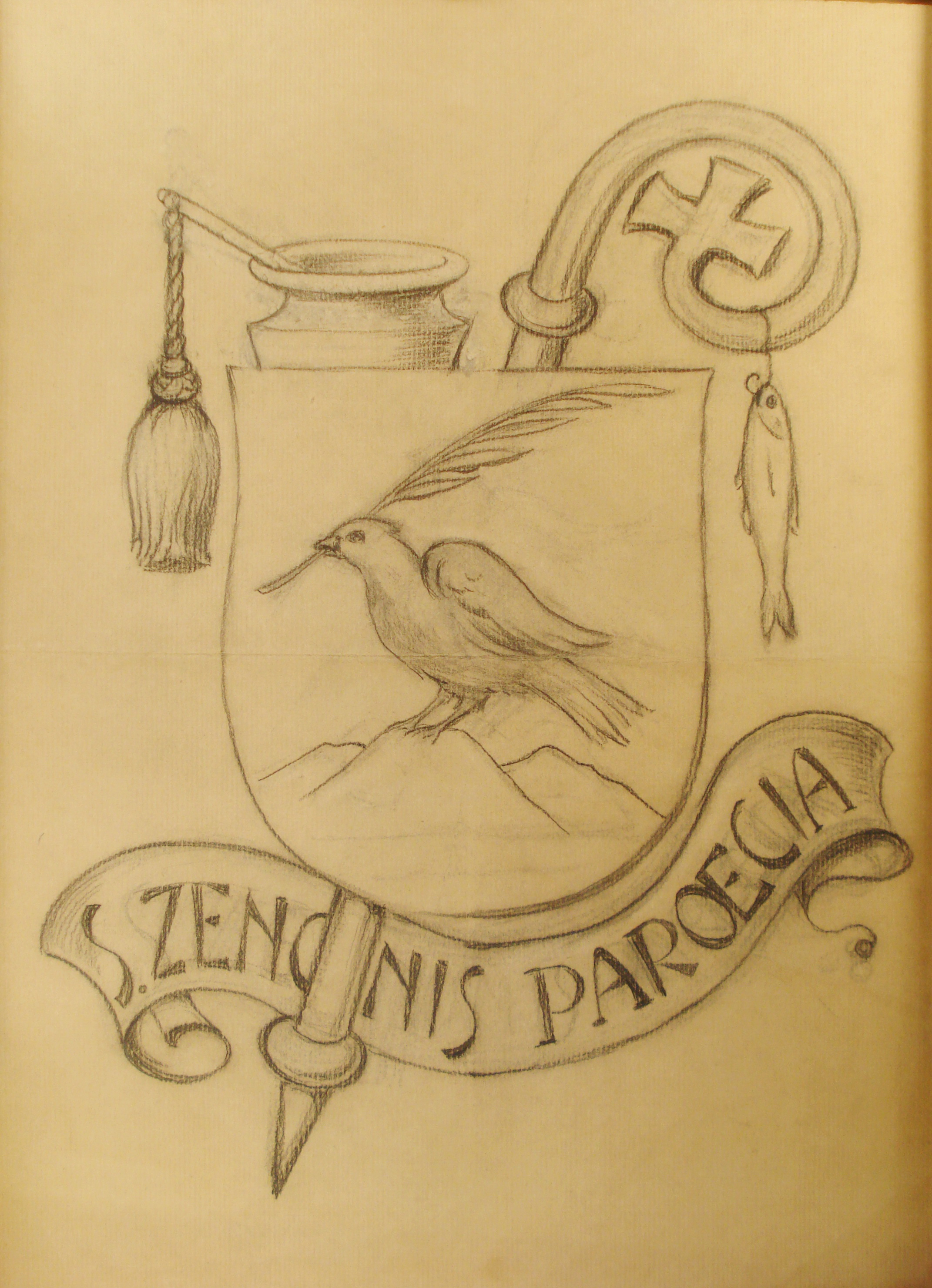 51-Bozzetto di stemma parrocchiale-Dipinto su carta-Archivio Parrocchiale